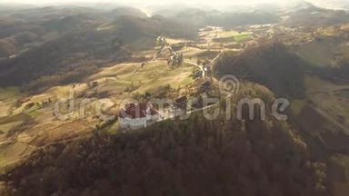 克罗地亚萨格勒布Veliki Tabor城堡空中录像